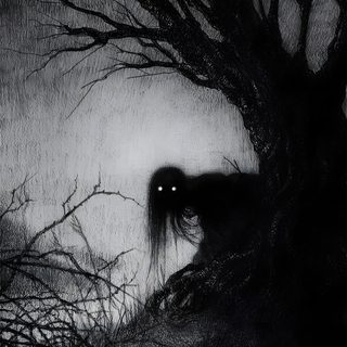 a black and white photo of a tree with a creepy face in the dark night Black Aesthetic Halloween dark slate gray