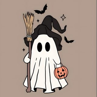 a cartoon ghost with a broom and pumpkin Halloween Apple Watch rosy brown
