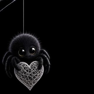 a spider hanging from a web with a heart Cute Halloween Spider black