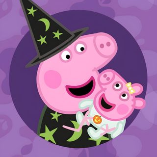 peppa pig and her baby in a witches hat Peppa Pig Halloween Peppa Pig Halloween Drawing, Daddy Pig Halloween, Peppa Halloween Png, medium purple