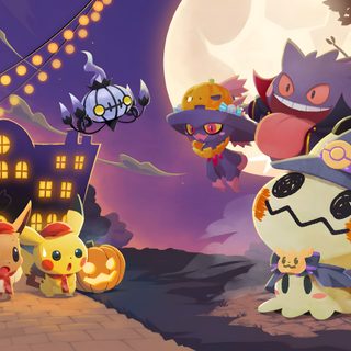 an animated halloween scene with cats and pumpkins Pokemon Halloween Desktop Cool For Pc, Halloween Desktop, Pokemon Halloween, Lucario Pokemon, dim gray