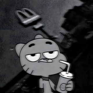 a cartoon character holding a drink in his hand Gumball Halloween The Amazing World Of Gumball Widgets, Gumball Pfp, World Of Gumball, dark slate gray