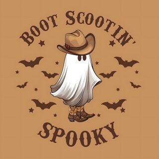 a brown shirt that says boot scootin spooky with bats around it Western Halloween Country Halloween Backgrounds, Halloween Country, Country Halloween, peru