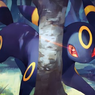 an animal with yellow and blue eyes standing next to a tree Umbreon Halloween 1920x1080 Umbreon Full Art, Umbrion Pokemon, Umbreon Anime Close Up, dark slate gray