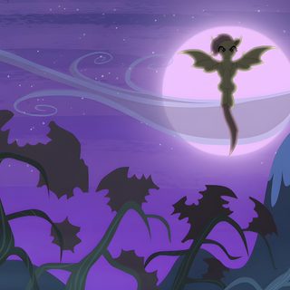 an animated image of a man flying through the air with his arms outstretched in front of a full moon My Little Pony Halloween Mlp Pc Background, Flutterbat Cutie Mark, Mlp Night Background, dark slate blue
