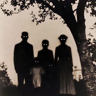 three people standing next to each other in front of a tree with their shadows on them Old Scary Horror Halloween Oddly Familiar, Creepy Scary Silhouettes, Forgotten Aesthetic, black