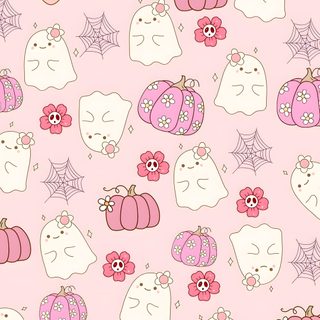 a pink background with white cats and pumpkins Aesthetic Pastel Pink Halloween Cute Halloween Aesthetic, Cute Girly Halloween, Cute Halloween Iphone, misty rose
