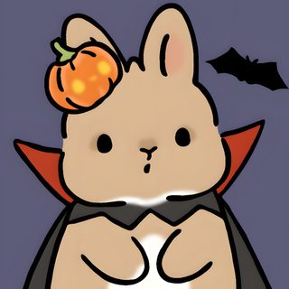 a drawing of a cat with a pumpkin on its head and bat around it's neck Halloween Bunny The Pumpkin Rabbit Pfp, Halloween Animal Pfp, Cute Spooky Cat Halloween Art, dim gray