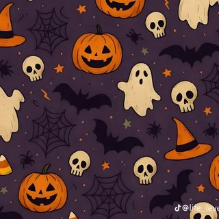 a halloween themed wallpaper with pumpkins and ghost heads on purple background, all in different shapes and sizes Halloween School Appropriate Halloween Simple, Halloween Phone Backgrounds, Halloween Patterns, dark slate gray