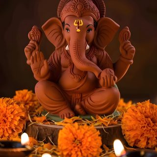 an elephant statue sitting in front of some candles Ganesh Halloween Ganesh Ji Aesthetic Video, Ganesh Ji Aesthetic Pics, Lord Ganesha Aesthetic Images, black