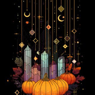 an image of pumpkins hanging from strings in the air with stars and moon above them Geometric Halloween Pattern, black