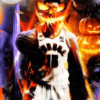 an image of a basketball player in the middle of a poster with flames coming out of his face Halloween Nba Halloween Nba, Halloween, Freddy Vs Jason Poster, Halloween Fox, Basketball Gfx, saddle brown