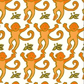 an orange and white monkey pattern with leaves on it Roller Rabbit Halloween Roller Rabbit Monkey, Preppy Ipad Monkey, Preppy Monkey Pattern, wheat