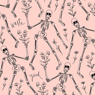 a pink background with black and white skeletons on it Pink Halloween Skeleton Pink Horror, Pink Skeleton, Halloween Iphone Backgrounds, Halloween Iphone, bisque