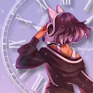 a woman standing in front of a clock with her hand on her head and looking off to the side Halloween Aphmau Fanart Aphmau, Kim From Aphmau, Kim Aphmau, Aphmau Anime, Aphmau Ein, light steel blue