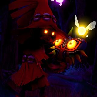 an animated image of a dragon with glowing eyes in the dark forest at night time Legend Of Zelda Halloween Majoras Mask Iphone, Majoras Mask, Majoras Mask Phone, Majora's Mask 3d, black