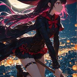 a woman dressed as a witch flying through the air Halloween Anime Hd Anime Halloween, Anime Witch, Halloween Witch Art Anime, dark slate gray