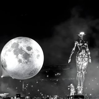 a giant moon in the middle of a night sky next to a statue with a human body on it The Weeknd Halloween Weeknd Aesthetic Pc, The Weeknd Computer, Macbook Aesthetic The Weeknd, black