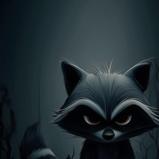 a raccoon sitting on the ground in front of a dark background with leaves Halloween Raccoon Spooky Moose Background, Raccoon Cartoon, Raccoon Black Background, Halloween Panda,