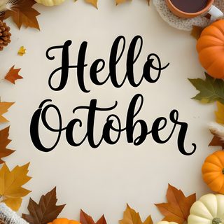 the words hello october surrounded by autumn leaves and pumpkins Halloween Hello October Happy October Images, Hello October Pictures, Welcome October, Hello October Hd, tan