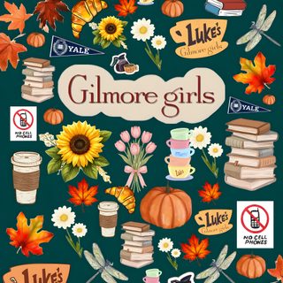 an illustrated poster with different types of food and drinks on the front, including pumpkins, Gilmore Girls Halloween Gilmore Party Ideas, Happy Planner Layout, Planner Obsessed, dark olive green