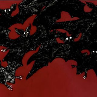 an image of bats flying in the air with eyes on their backs and nose open Halloween Bat Laptop black