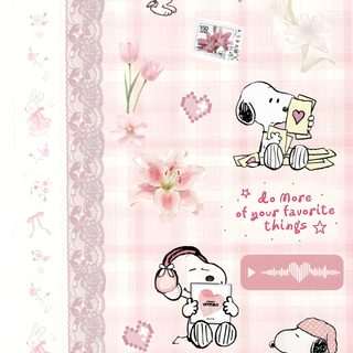 a pink and white checkered background with snoopy stickers on the bottom corner Pink Snoopy Halloween linen