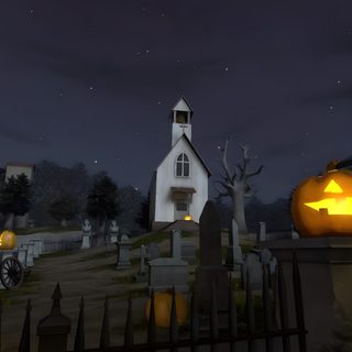 a halloween pumpkin sitting on top of a fence next to a white church at night Tf2 Halloween Tf2 Uber, Tf2 Witch, Red Oktoberfest Tf2, Tf2 Halloween, Tf2 Oktoberfest, dark slate gray