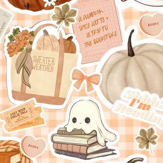an assortment of fall stickers on a checkered tablecloth with pumpkins and leaves Preppy Fall/halloween Fall Cozy, Cute Fall Lockscreen, Autumn, Fall Collage, Fall Aesthetic Collage, wheat