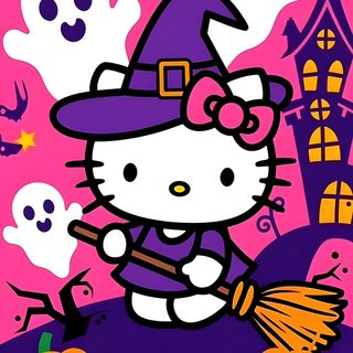 a hello kitty halloween scene with pumpkins and ghost Pink Hello Kitty Halloween Hello Kitty Halloween, Happy Halloween Pictures, Hello Kitty Colouring Pages,