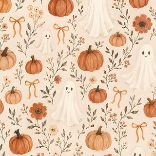 a white background with pumpkins and ghost on it Fallhalloween bisque