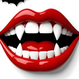 red lips with vampire teeth and fangs on them Halloween Teeth silver