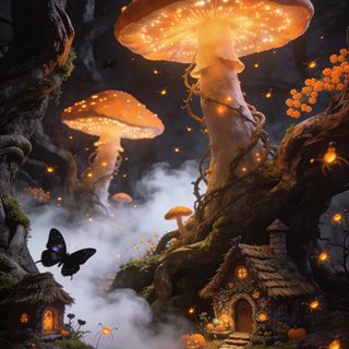 an image of a halloween scene with pumpkins and mushrooms Halloween Fantasy dark slate gray