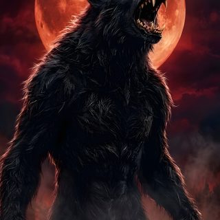 a large black wolf standing in front of a full moon Halloween Werewolf Werewolf Moon, Werewolf Head, Lycan Underworld, Werewolf Mid Transformation, black