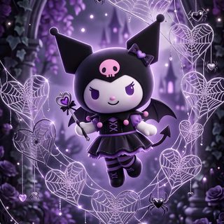 Adorable Kuromi in a cute gothic witch outfit with bat wings, holding a magic wand, floating in a dark purple fantasy setting filled with glittery spiderwebs, hearts, and spooky-cute details. Perfect Sanrio Kuromi Halloween / goth / fairycore aesthetic wallpaper. #Kuromi #Sanrio #GothicWallpaper #KuromiWallpaper #PurpleAesthetic #SpiderwebAesthetic #WitchAesthetic #GothAesthetic #KawaiiGothic #SanrioWallpaper #HalloweenWallpaper #CuteWallpaper #PhoneWallpaper #DarkCoquette #AestheticWallpaper Kuromi Witch, Fairycore Aesthetic Wallpaper, Goth Fairycore, Box Template Printable, Witch Wallpaper, Witch Outfit, Gothic Wallpaper, Hello Kitty Backgrounds, Cute Emo Halloween Purple Halloween Cute Kuromi Kuromi Witch, Fairycore Aesthetic, Goth Fairycore, dark slate gray