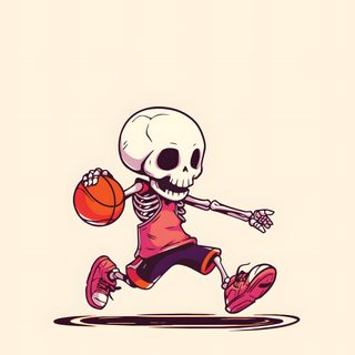 a skeleton is running with a basketball in his hand and wearing red shoes, while holding an orange ball Halloween Nba Basketball Ghost, Skeleton Dunking, Ghost Playing Basketball, beige