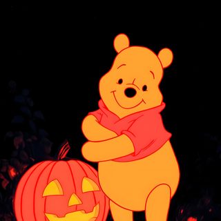 a winnie the pooh pumpkin and jack - o'- lanterns lit up at night Halloween Disney Winnie The Pooh Background, Halloween Disney, Winnie The Pooh Halloween, Disney Fall, black