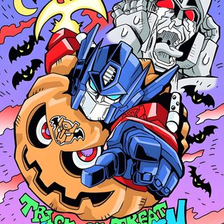 an image of a cartoon character on a pumpkin with the words happy halloween written below it Transformers Halloween Colorful Halloween Cartoon Design, Diy Halloween Costume Inspiration, Halloween Party Decoration Ideas, dark gray