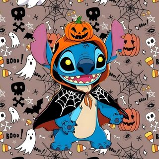 a cartoon character with pumpkins and bats on a gray background, surrounded by halloween decorations Stitch Halloween Stitch Halloween Background, Cute Halloween Stitch Backgrounds, Stitch Fall Iphone, rosy brown
