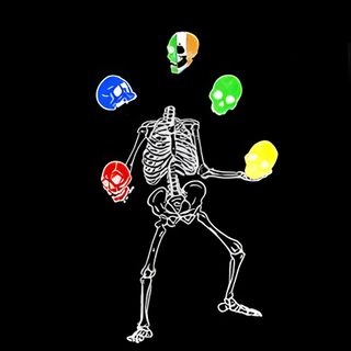 a skeleton juggling colorful balls in the dark One Direction Halloween Juice Wrld Skull, Bonez, Larry The Skeleton, Skeleton Crew, Dance Gavin Dance, black