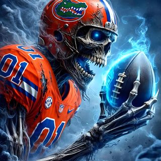 a football player in an orange uniform holding a blue ball with the word florida on it Cool Halloween Football dark slate gray