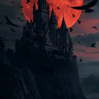 an image of a castle with birds flying around it in front of the full moon Dracula Halloween Castle Vampire, Dracula Castle, Dracula Iphone, Dracula Castle Hd, Vampire Phone, black