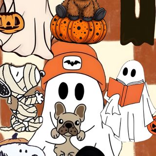 a group of cartoon characters sitting on top of each other Cute Cute Snoopy Halloween dark salmon
