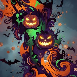 an artistic halloween background with pumpkins and bats Halloween Swirls Party Halloween Art, Halloween Trick Or Treat, Halloween Artwork, dark slate gray