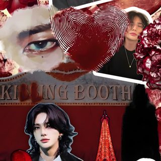 the collage has pictures of people, flowers and hearts on it's side Hyunjin Halloween saddle brown