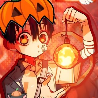 an anime character holding a pumpkin in her hand Hanako Halloween Holiday, Jibaku Shounen Hanako-kun, Hanako Halloween, Anime Halloween Backgrounds, tomato