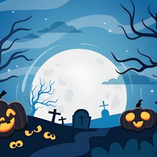 halloween scene with pumpkins and bats in front of a full moon, graveyard and cemetery Halloween Vector Halloween Backgrounds Drawing, Halloween Landscape Background, Halloween Background Drawing, steel blue