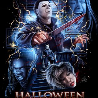 the poster for halloween resurrection, which features two women and a man holding a knife Halloween Resurrection The Return Of Michael Myers, Halloween Resurrection Poster, Halloween 2 Poster, black