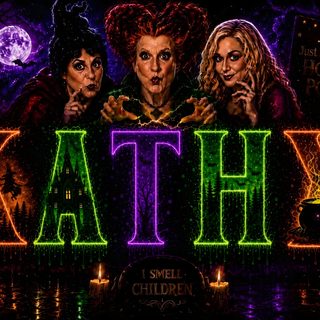 the title for kalthy with three witches in front of them and candles around it Katy Name Name Backgrounds For Halloween black