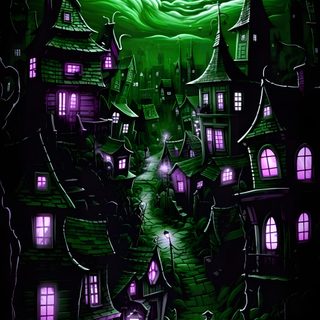 an image of a green and purple halloween scene Purple And Green Halloween Tim Burton Inspired Background, Tim Burton Art Background, Dark Witchy, black